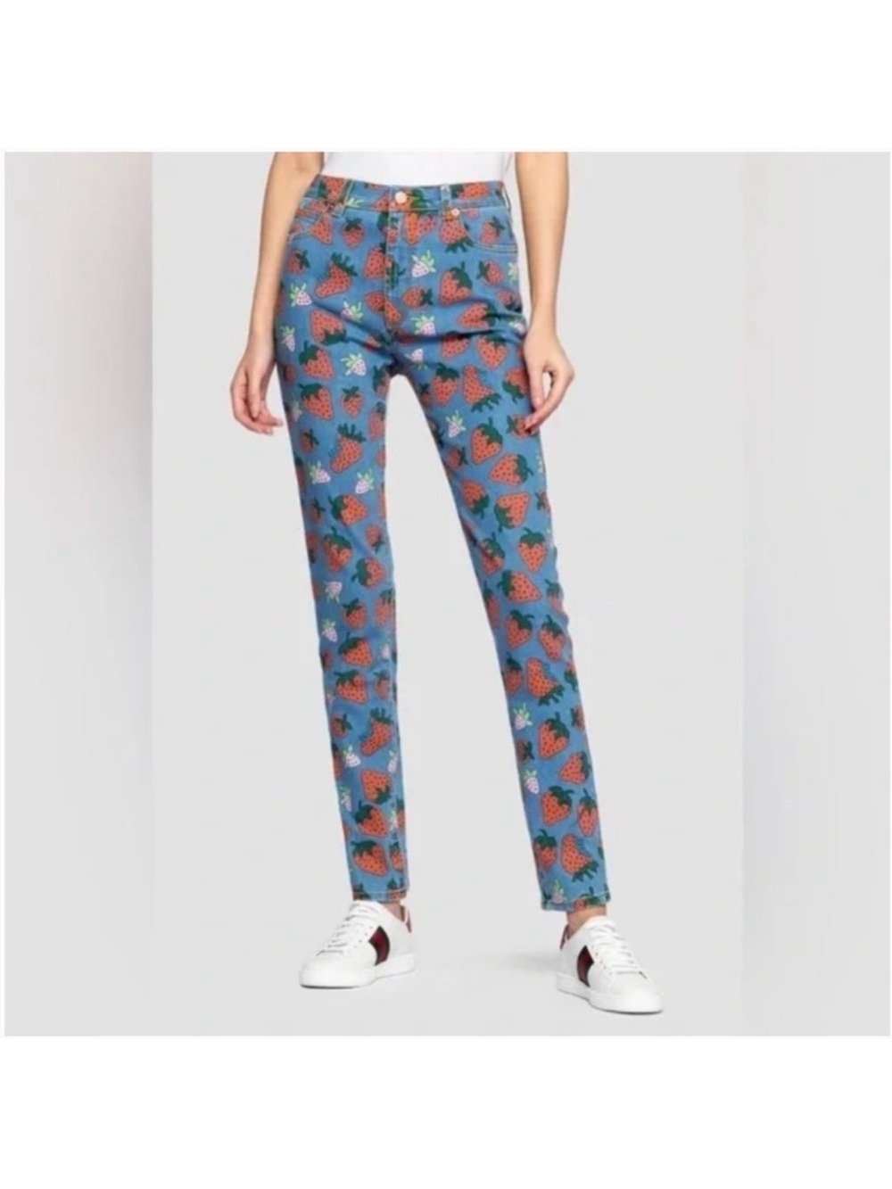 Gucci Blue Strawberry Print Slim Women's Jeans size 26
